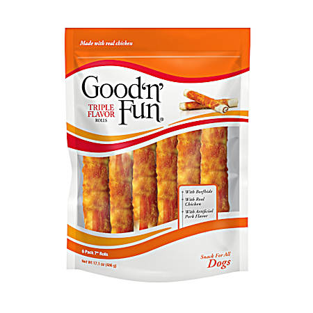 Triple Flavor 7 in Rolls Dog Chews - 6 Pk