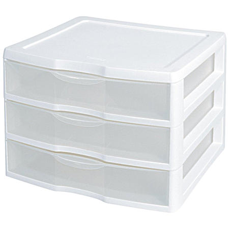 Wide 3-Drawer White Countertop Organizer