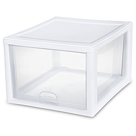 27 qt White Framed Clear Stacking Drawer