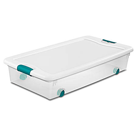 56 qt Clear Base/White Lid Wheeled Latching Box