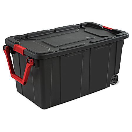 40 gal Black/Red Wheeled Storage Tote w/ Pull Handle
