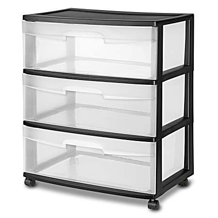 Black Wide 3-Drawer Rolling Storage Cart