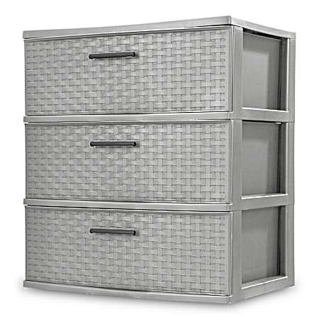 Cement Wide 3-Drawer Weave Storage Tower