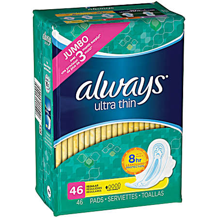 Ultra Thin Unscented Regular Feminine Pads w/ Flexi-Wings - 46 ct
