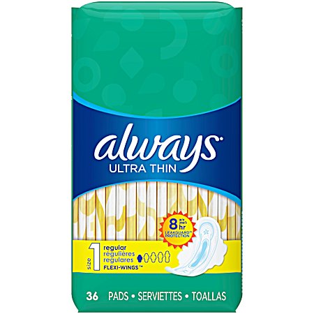 Ultra Thin Unscented Regular Feminine Pads w/ Flexi-Wings - 36 Ct