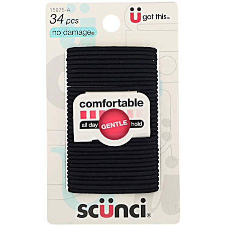 Black Comfortable Elastic Hair Ties - 34 ct
