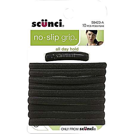 No Slip Grip Black Elastic Hair Ties - 10 ct