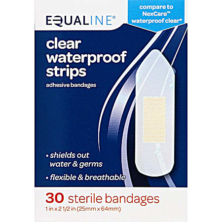 Clear Waterproof Strips Adhesive Bandages - 30 ct