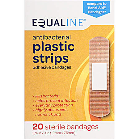 Antibacterial Plastic Strips Adhesive Bandages - 20 ct