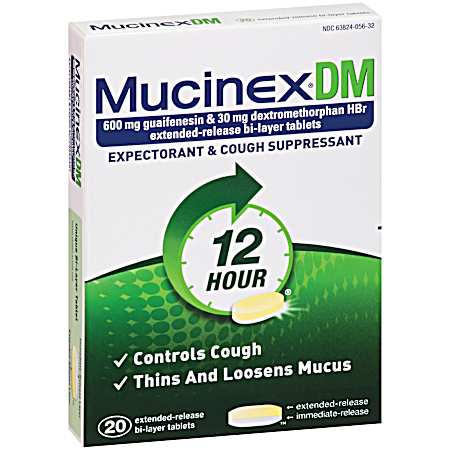 DM 12-Hour Expectorant & Cough Suppressant Bi-Layer Tablets - 20 ct