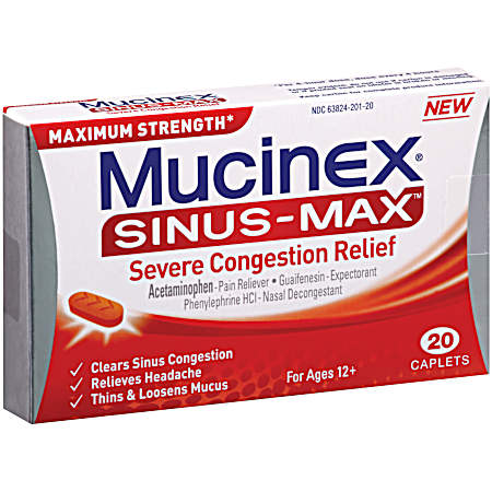Sinus-MAX Severe Congestion Relief Caplets - 20 ct
