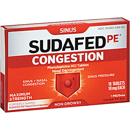 PE Maximum Strength Congestion & Sinus Pressure Relief Tablets - 18 ct