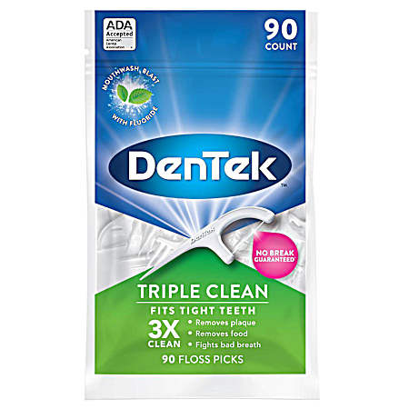 Triple Clean Mint Dental Floss Picks - 90 ct