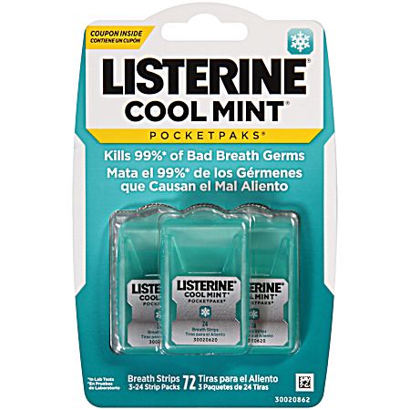 Pocketpaks Cool Mint Breath Strips - 72 ct