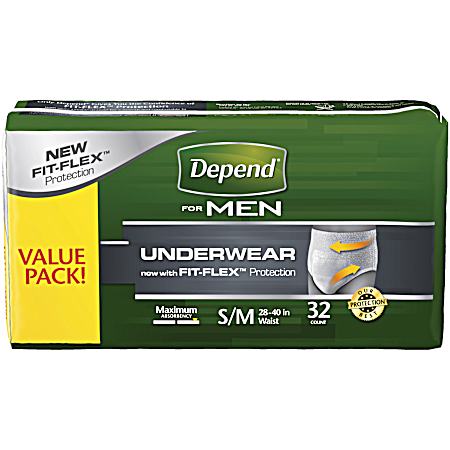 Fit-Flex Men's Small/Medium Maximum Bladder Protection Underwear - 32 ct