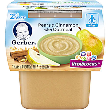 2nd Foods 4 oz Pear & Cinnamon w/ Oatmeal Baby Food  - 2 Pk