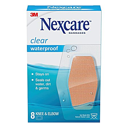 Clear Waterproof Adhesive Knee/Elbow Bandages - 8 ct