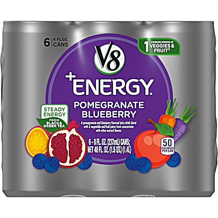 V-Fusion +Energy Pomegranate Blueberry Vegetable & Fruit Juice - 6 pk