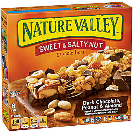 Sweet & Salty Nut Dark Chocolate Peanut & Almond Granola Bars - 6 Pk