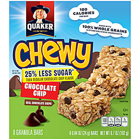25% Less Sugar 6.7 oz Chewy Chocolate Chip Granola Bars - 8 Ct