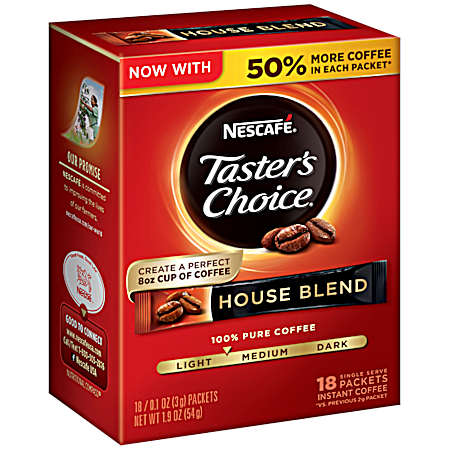 Tasters Choice Light Roast House Blend Instant Coffee Packets - 18 Ct