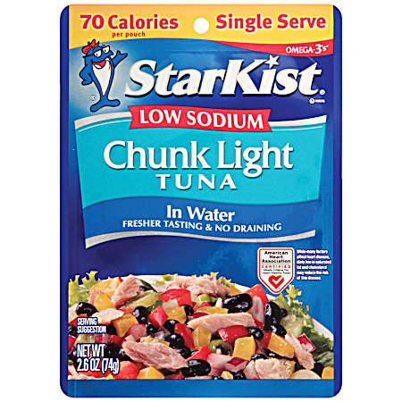 2.6 oz Reduced Sodium Chunk Light Tuna in Water Pouch