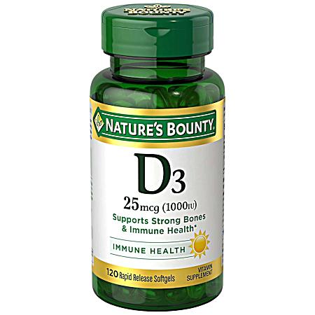 Vitamin D3 1000 IU Vitamin Supplement Softgels - 120 ct