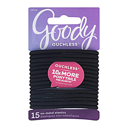 Black Ouchless Elastic Hair Ties - 15 ct