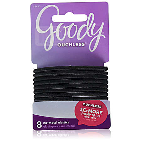 Black Ouchless Elastic Hair Ties - 8 ct