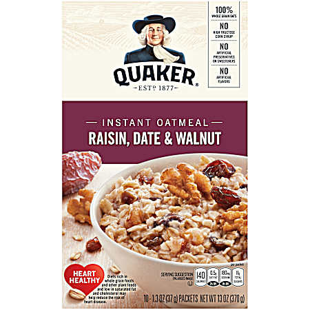 13 oz Raisin, Date & Walnut Instant Oatmeal - 10 Pk