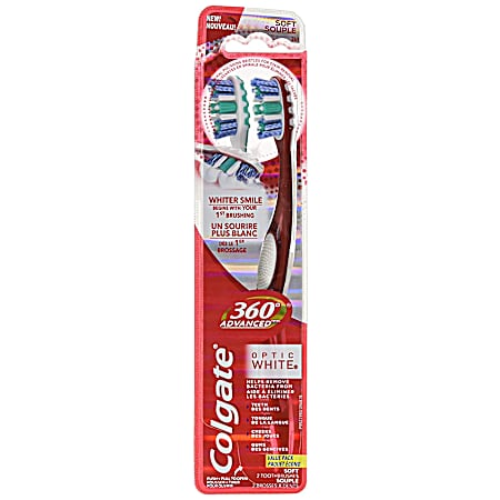 360 Advanced Optic White Soft Toothbrush - 2 Ct