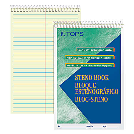 6 in x 9 in Green Gregg Rule Steno Book