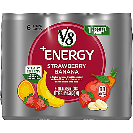 V-Fusion +Energy Strawberry Banana Vegetable & Fruit Juice - 6 pk