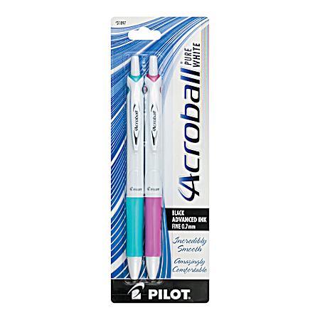 Pilot Acroball Pure White Fine (0.7 mm) Black Advanced Ink Pens, 2 pens