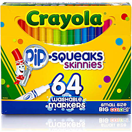 Crayola Pip-Squeaks Skinnies Washable Markers, Medium Bullet Tip, Assorted Colors, 64/Pack