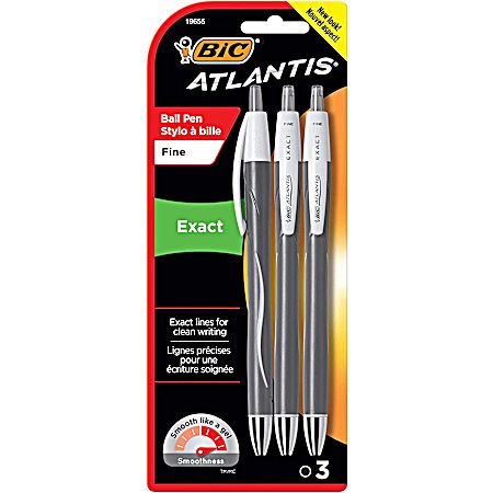 BIC Glide Exact Retractable Ball Point Pen, Fine Point (0.7 mm), Precise Lines For Clean Writing, Black, 3 Count