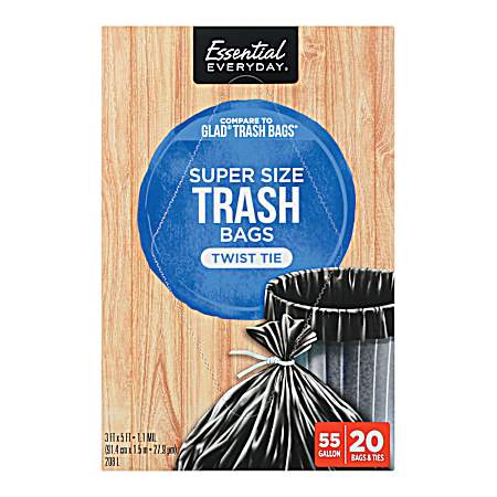 55 Gal Super Size Twist Tie Trash Bags - 20 ct