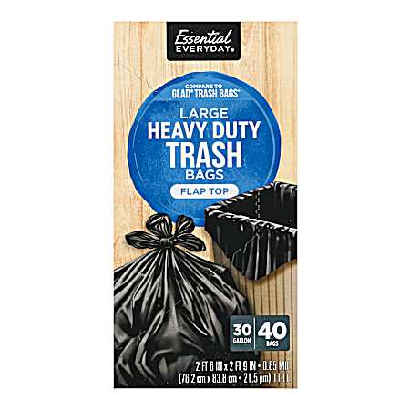 30 Gal Heavy Duty Flap Top Trash Bags - 40 ct