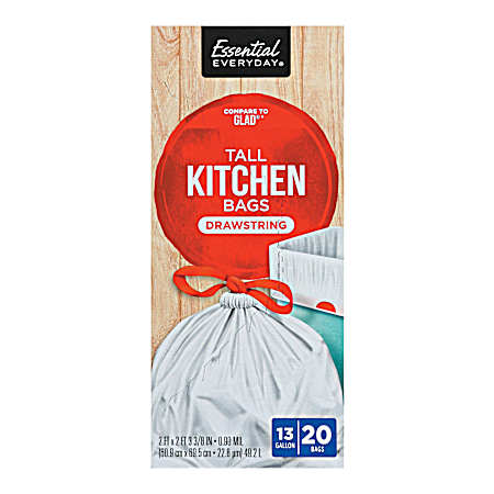 13 Gal Tall Kitchen Drawstring Trash Bags - 20 ct