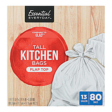 13 Gal Tall Kitchen Flap Top Trash Bags - 80 ct