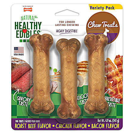 Healthy Edibles Roast Beef, Chicken & Bacon Dog Chew Treats - Triple Pk