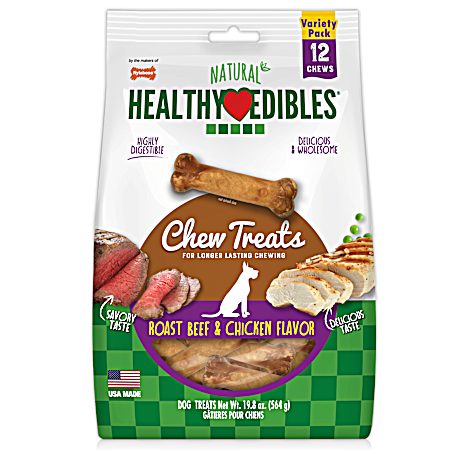 Healthy Edibles Roast Beef & Chicken Dog Chew Treats Variety Pack - 12 Pk