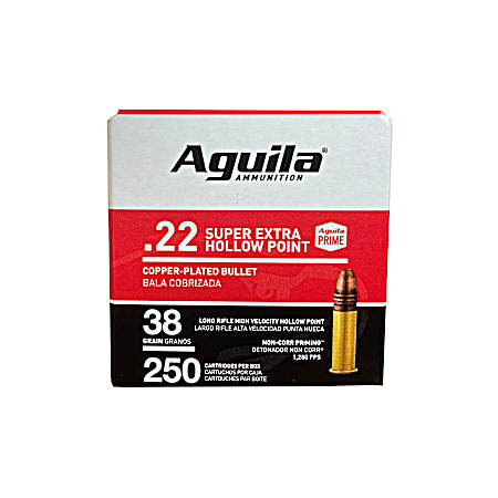 .22 LR Copper Plated 38 Grain Super Extra HP Rimfire Cartridges - 250 Rounds