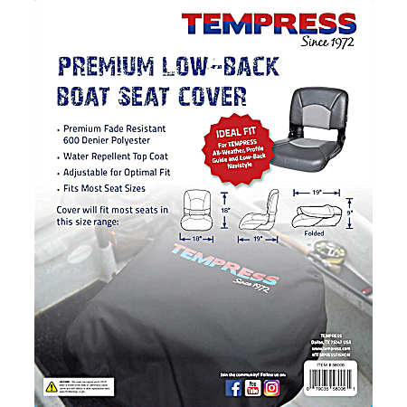 18 in x 18 in x 19 in Black Premium Low-Back Boat Seat Cover