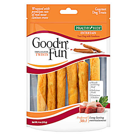 Good'n'Fun 4 oz Beef, Pork & Chicken Twists Dog Treats