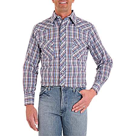 Men's Western Plaid Sport Snap Front Long Sleeve Shirt - Assorted