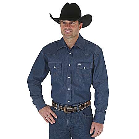 Men's Indigo Western Snap Long Sleeve Shirt