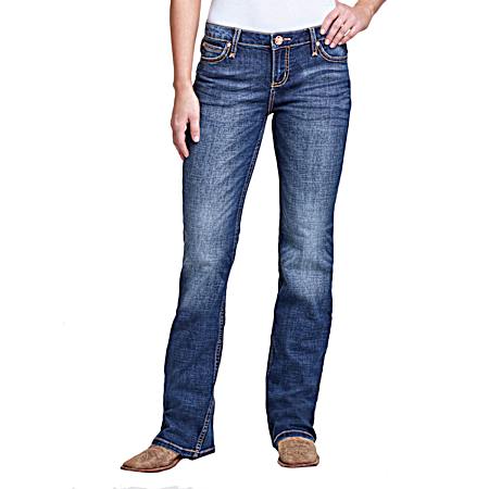 Women's Retro Mae Dark Blue Mid-Rise Bootcut  Denim Jeans