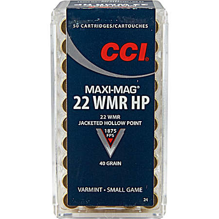 .22 WMR Maxi-Mag 40 Grain JHP Cartridges - 50 Rounds