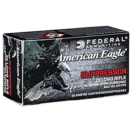 .22 LR American Eagle Copper Plated 45 Grain Rimfire Suppressor Cartridges - 20 Rounds
